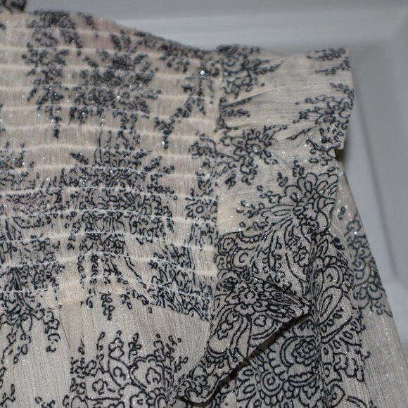 Ann Taylor | Shimmer Ruffle Floral Blouse, Size S - Picture 5 of 8